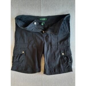 Lauren Ralph Lauren Petite Black Cargo Shorts Women 6P Zip Fly Pockets SEE